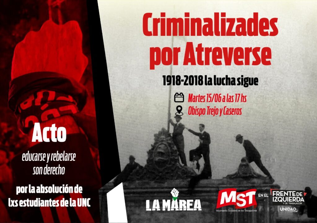 #ReformaUniversitaria: Realizarán un acto por la absolución de los 27 estudiantes procesados de la UNC en el aniversario de la reforma 1 WhatsApp Image 2021 06 15 at 11.19.44
